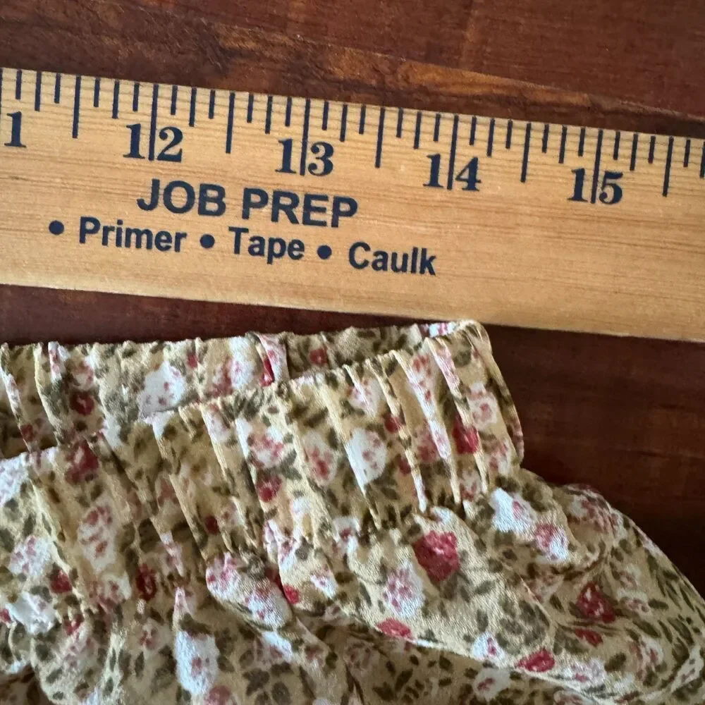 Tiered Womens Floral Skirt Large Cottagecore Fairy Lined Elastic Waist Brown